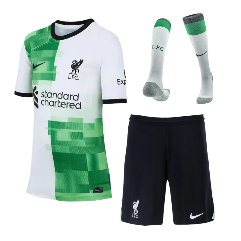 c8423b44c2 23-24 Kids Liverpool Away Whole Kit Jersey+Shorts+Socks – Bild 1